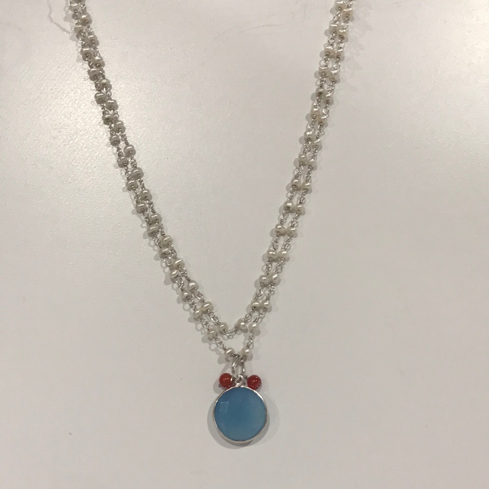 Sterling Silver pearl station necklace